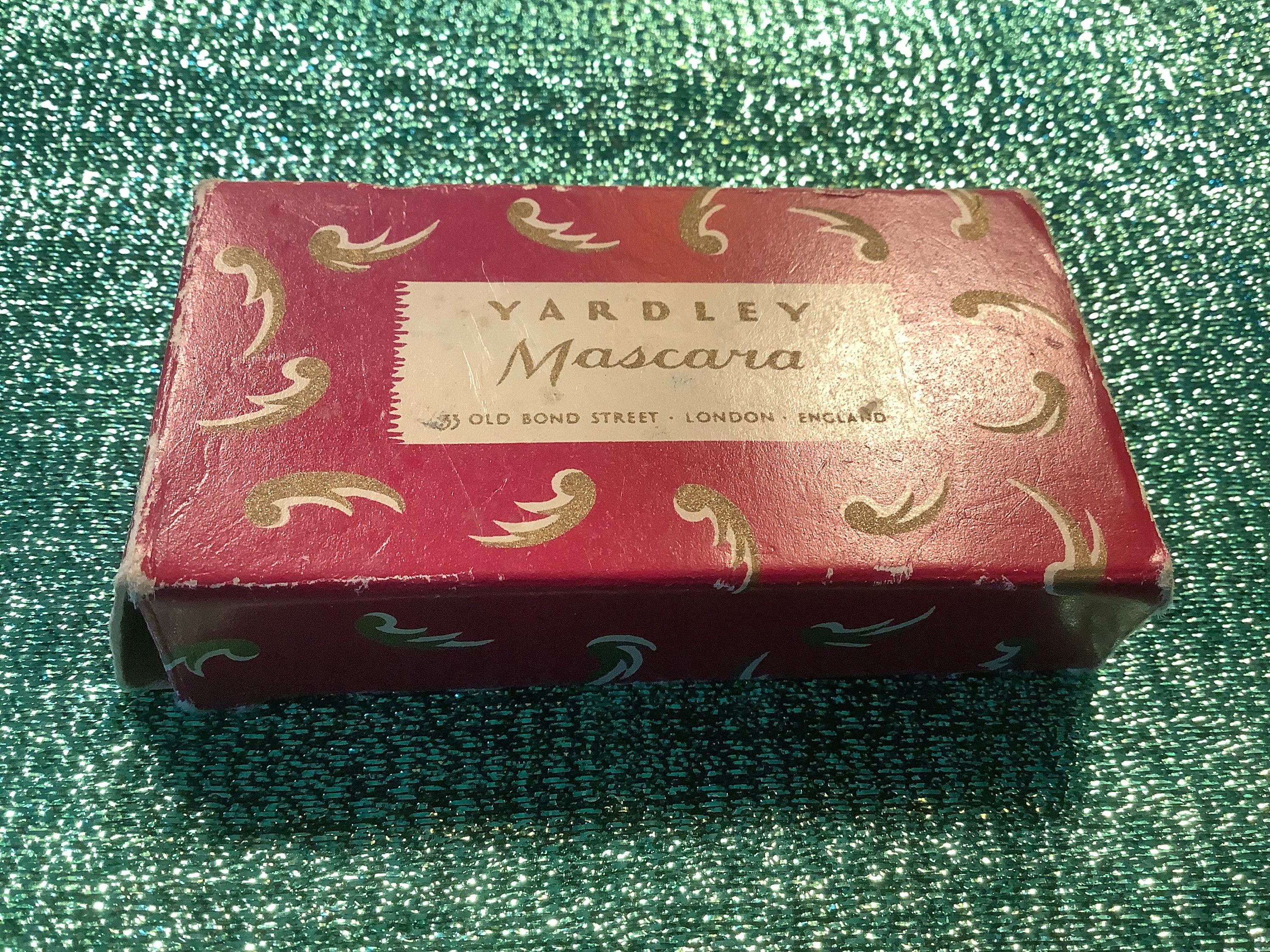 Yardley cake blue black mascara with box and bee logo