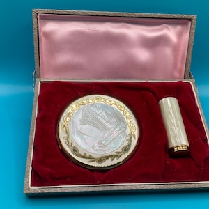 Vintage mother of pearl gift set compact lipstick case