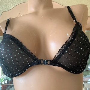 Vintage sheer nylon plunge bra front fastening