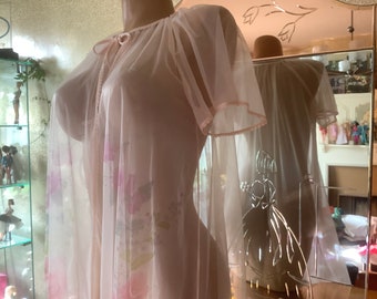 Sheer pale pink floral Peignoir robe St Michael