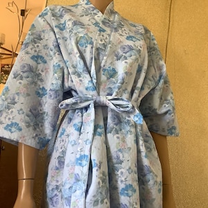 Blue floral quilted house coat dressing gown by Alice Audrey