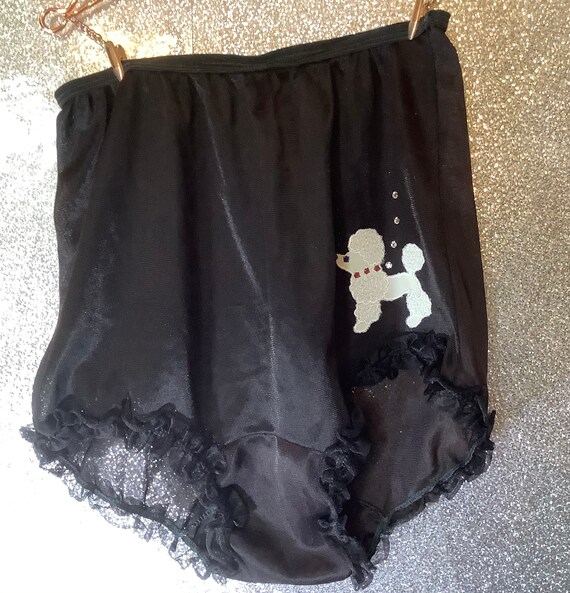 Vintage semi sheer nylon poodle rhinestone pantie