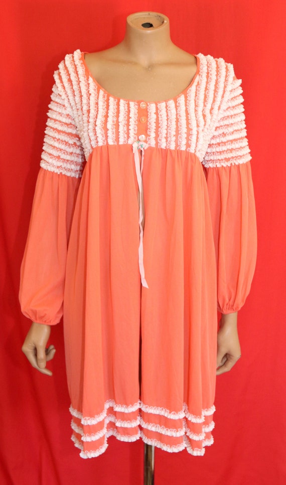 Orange  nylon white lace  Peignoir robe - image 3
