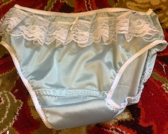 Double Nylon Gusset Panty Silky Yellow Sissy Lace Vintage Granny Brief Sz.  9/2XL