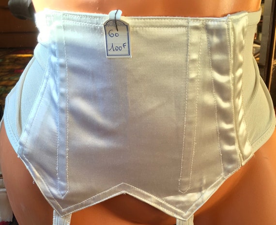 Vintage white satin boned deep garter belt