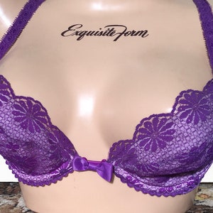 00s Vintage Bra Purple Pink Brassiere Size 34C 75C Lace Floral