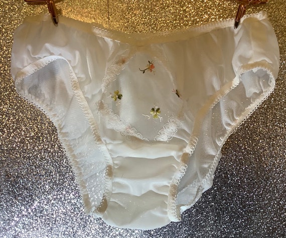 Nylon Semi Sheer Panties With Floral Decoration Etsy