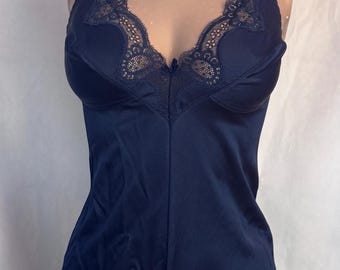 Vintage dark blue nylon teddy by Warner