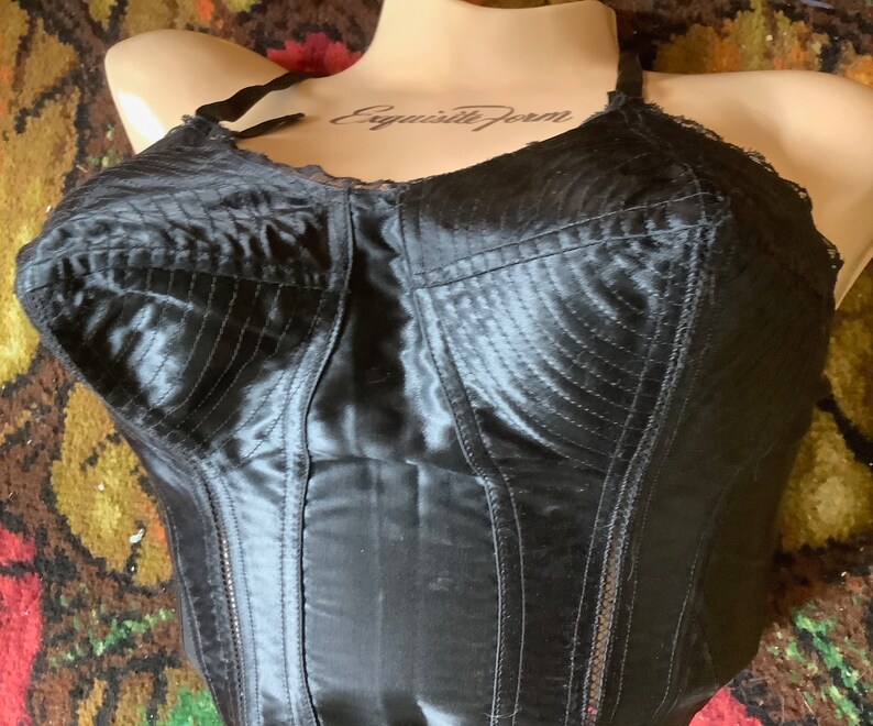 Black shiny satin longline bullet bra New Fit Etsy