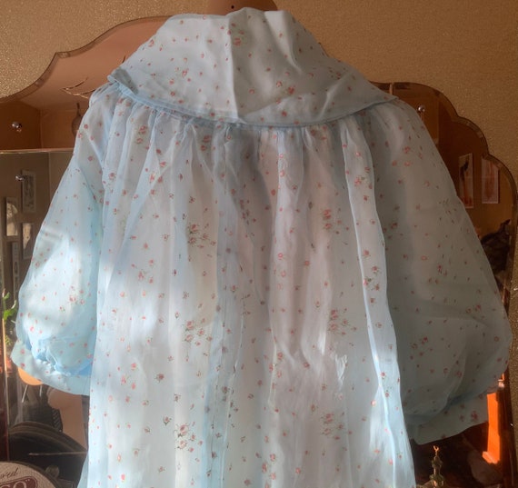 Aqua flocked  taffeta organza Peignoir robe St Mi… - image 4