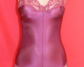 Vintage aubergine teddie with camisole top and panties by Warner