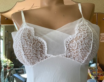 Vintage white nylon lace trimmed slip