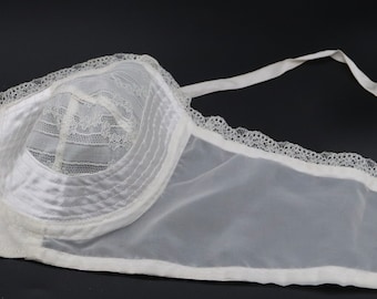 Vintage satin White semi sheer lace bra