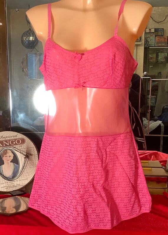 Vintage pink sheer  nylon   slip - image 3