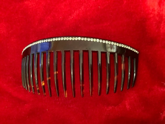 Vintage Faux Tortoiseshell and‎ Rhinestone Hair Comb Ornament Vintage Hair Comb, Rhinestones Tortoiseshell Comb , Vintage  main image 2