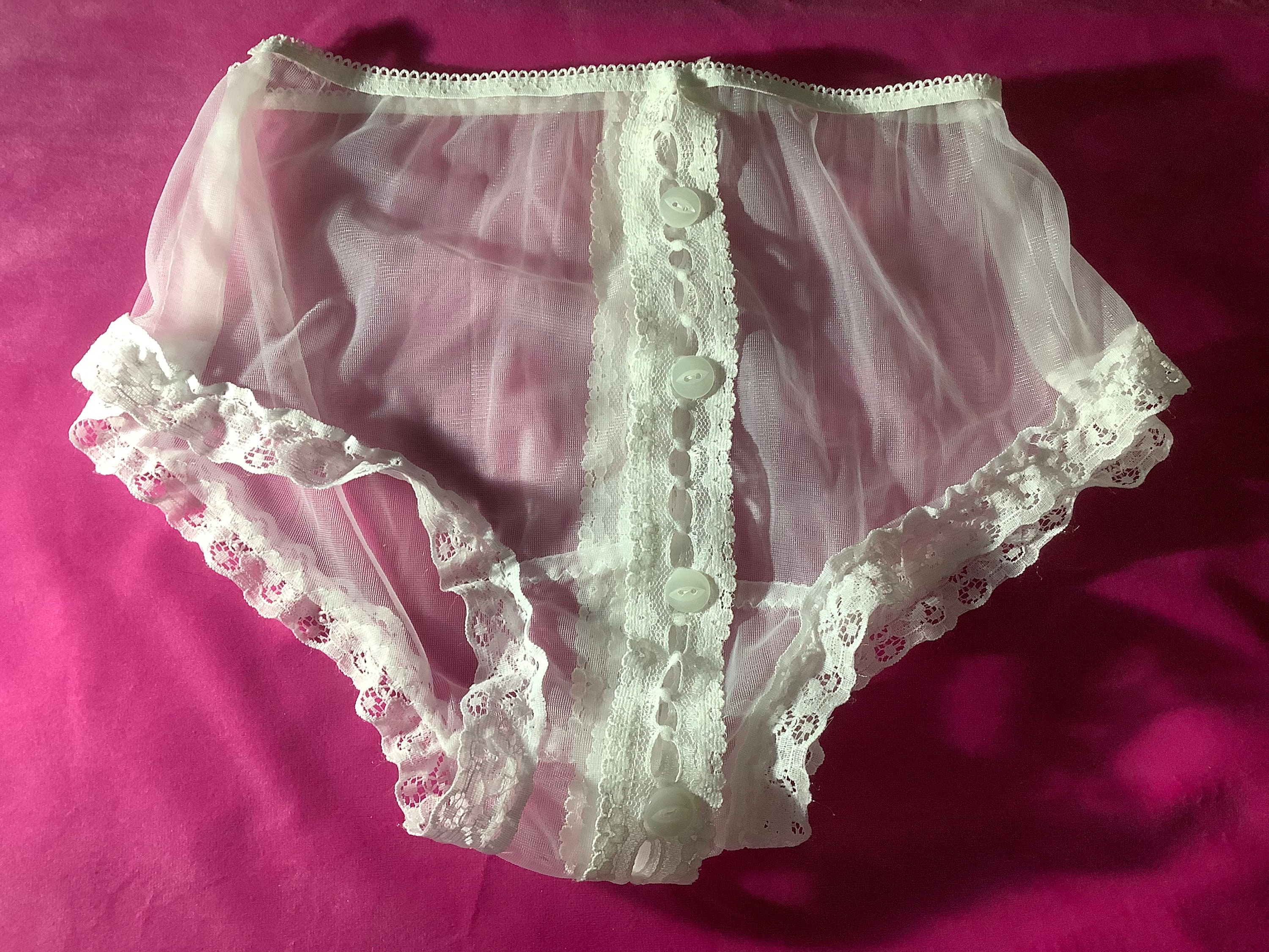Vintage Style Sheer Nylon Lace Button Panties Etsy UK