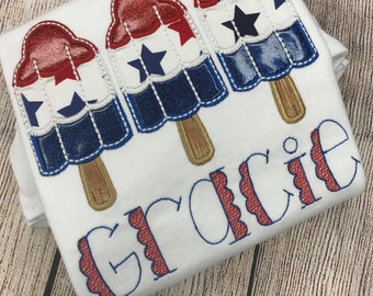 Girls 4th of July Shirt, Girls Patriotic Shirt, Girls Red White and Blue Shirt, Girls Patriotic Popsicle Shirt, Girls Memorial Day Shirt