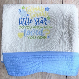 Baby Nursery Rhyme Quilt, Embroidered Baby Quilt, Heirloom Quilt, Embroidered Baby Blanket, Baby Shower Gift, Twinkle Twinkle Little Star