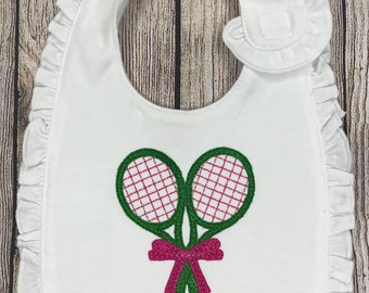 Girls Tennis Bib, Girls Baby Bib, Girls Monogram Baby Bib, Coming Home Gift, Sibling Gift, Baby Gift , Personalized Bib, Monogram,Tennis Bib