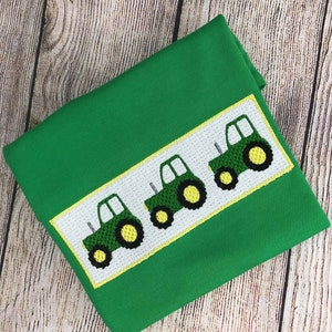 Boys Tractor Shirt, Tractor shirt,  Faux Smock Shirt, Faux Smock Tractor Shirt, Boys Green Shirt , Personalized Shirt