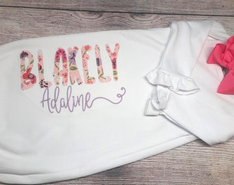 Personalized Baby girl gown, newborn baby girl gown, baby gift, going home outfit, baby shower gift