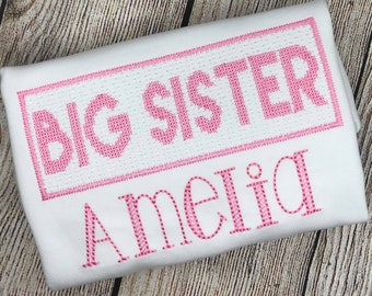 Girls Pink Big Sister Shirt, Sister shirt, Girls Sister Shirt, Big Sister Shirt , Little sister Shirt , Smocked Shirt, Faux Smock Shirt