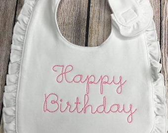 Girls Baby Bib, Happy Birthday Bib , Sibling Gift, Baby Gift , Personalized Bib , Monogram Bib, 1st Birthday bib