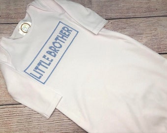 Boys Little Brother Gown , Brother shirt,  Little Brother Shirt , Smocked Shirt, Faux Smock Shirt, Baby Boy gift , Newborn Gift, Coming home