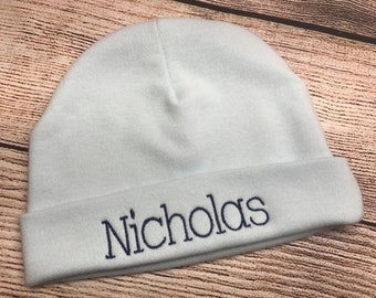 Boys monogram baby cap, Baby Shower Gift, Baby cap, Blue Baby Cap