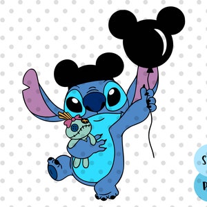 Stitch SVG, svg tête de souris ballon, Stitch Park Outfit svg, svg Ohana