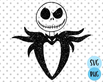 Könnte beinhalten: Schwarz-weiße digitale Illustration von Jack Skellington, dem Kürbis-König aus Nightmare Before Christmas, mit einer abgenutzten, glitzernden Textur. Er trägt seine charakteristische Fliege und hat ein verschmitztes Grinsen.