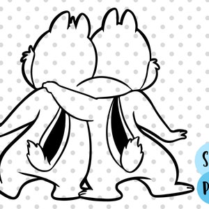 May include: A black and white cartoon illustration of two chipmunks embracing. The chipmunks are seen from behind, with one arm around the other. The image includes the text "SVG" and "PNG" in blue circles.