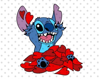 Stitch in Love Svg, stitch valentines day, Valentines day svg, Hearts svg