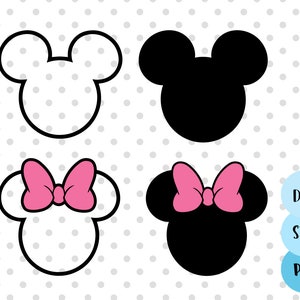 4 pièces, tête de souris SVG, silhouette tête de souris, svg noeud de souris, silhouette tête de souris, svg de voyage en famille