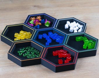 Magnetic Hexagon Board Game Trays – Modular Token Organizer with 12 Strong Magnets – Hexasnap Premium Game Night Gift - Black Rainbow Set
