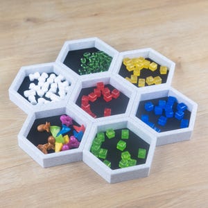 Magnetic Board Game Token Trays - Hexasnap, GameBuddy’s modular tray system for Board Game Accessories - White Marble