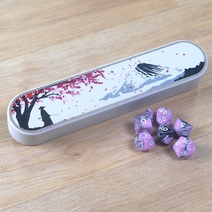 Dice Case for Tabletop Gamers – Premium Felt-Lined Vault for Dice - The Samurai&#39;s Lament in White