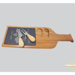 SLT081 - 17 1/2&quot; x 6&quot; Acacia Wood/Slate Serving Board with Two Tools