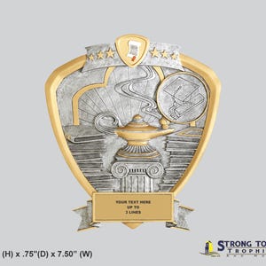 Academic Signature Series Shield Trophy (58363-GS) 8" -  with Laser Engraved Plate