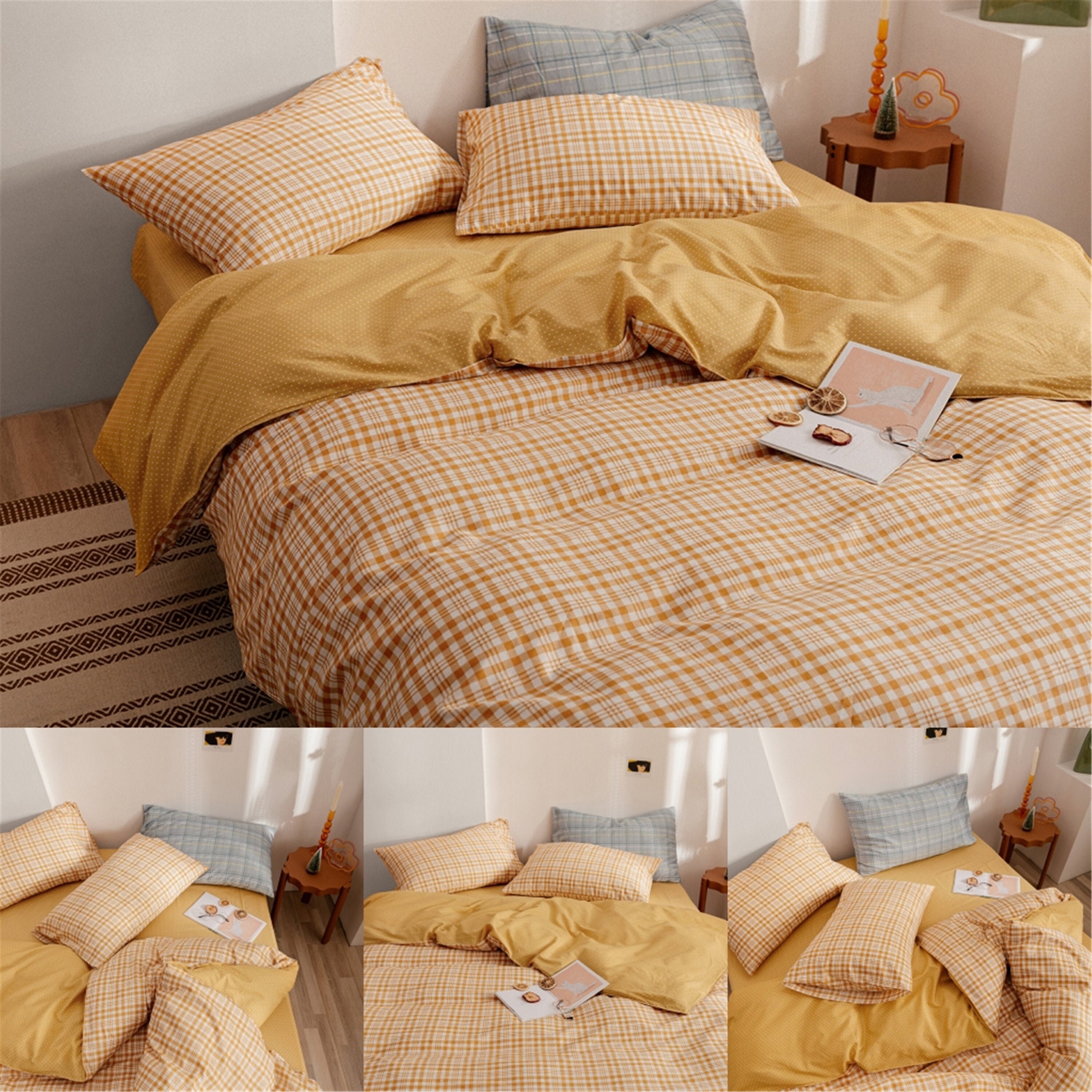 Bed adornment Striped checked duvet cover Bed cover Size of Etsy