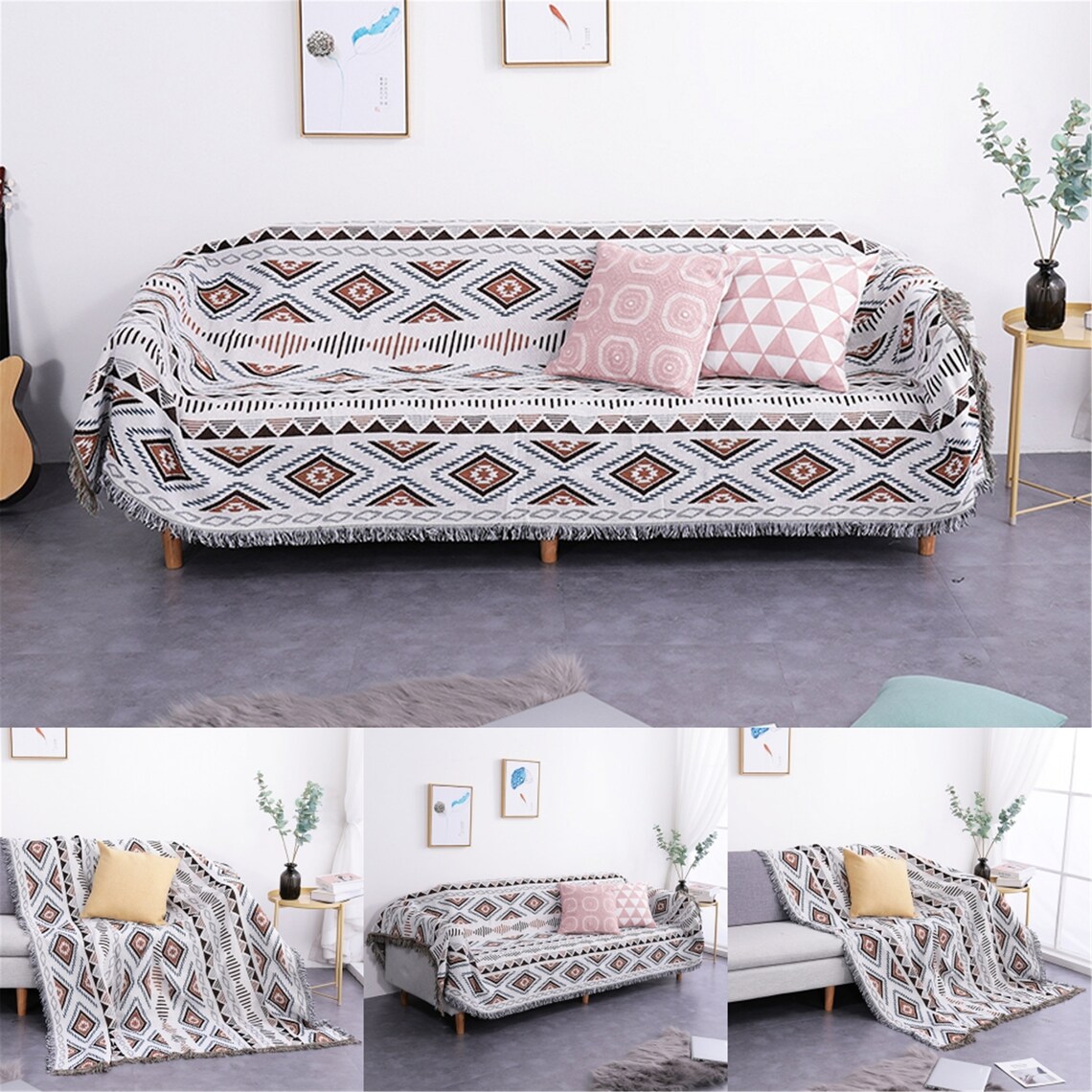 Sofa Bohemian Bed Cover PLaid With Fine Finishes Franges Sofa Etsy