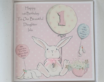 Personalised 1st Birthday Card Daughter, Niece, Granddaughter, Sister, Any Age, Relation Or Colour Boy Or Girl (SKU508)