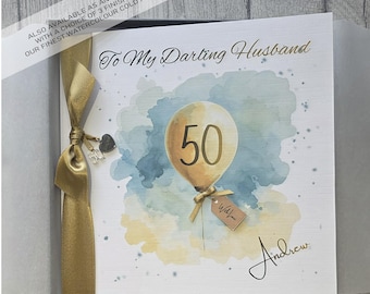 Personalised 50th Birthday Card Husband Grandson Dad Son Wife Daughter Mum ANY COLOUR BALLOONS Age 18th 21st 25th 30th 40th 50 70 (SKU1470)