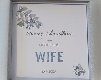 Tarjeta de Navidad contemporánea personalizada esposa o marido cualquier persona o color (SKU68)