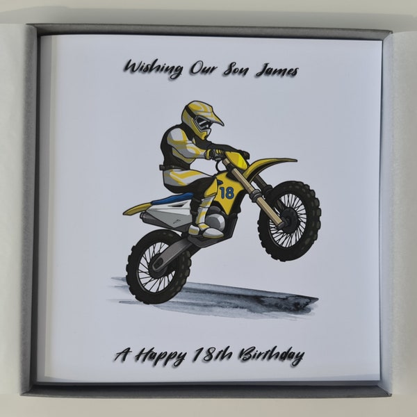 Personalised 18th Birthday Card Son Motor Cross Grandson Nephew Daughter Granddaughter 10th 11th 12th 13th 16th Any Age, Relation, (SKU1340)