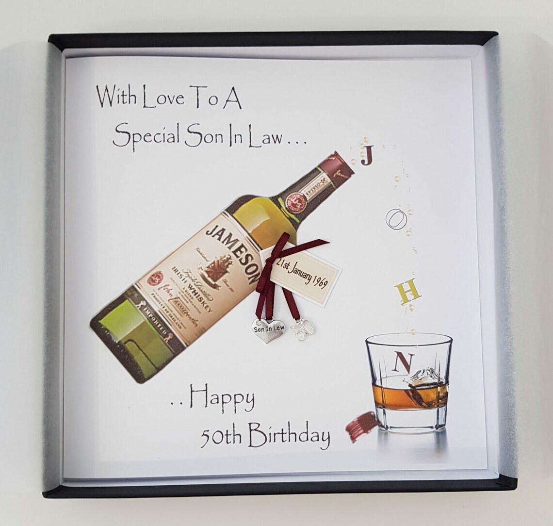 Personalised 50th Birthday Card Son In law Whiskey Husband