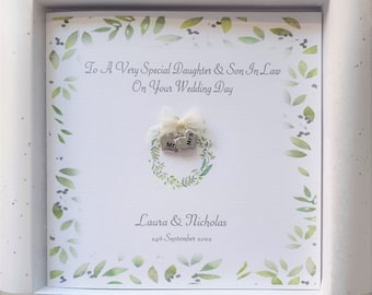 Contemporary Personalised Wedding Day Card Daughter & Son In Law, Any Couple Relation Occasion Or Colour LGBT Same Sex Marriage (SKU510)