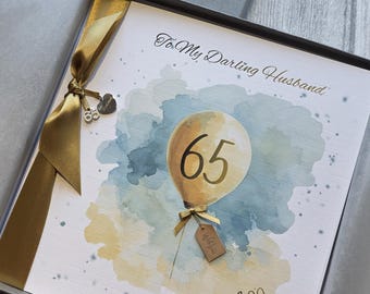 Personalised 65th Birthday Card Husband Grandson Dad Son Wife Daughter Mum ANY COLOUR BALLOONS Age 18th 21st 25th 30th 40th 50 70 (SKU1474)