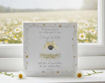 Luxury Personalised Wedding Day Card Son & Daughter In Law, Grandson Niece Any Couple Occasion LGBT Contemporary Daisy Lemon (SKU1482)