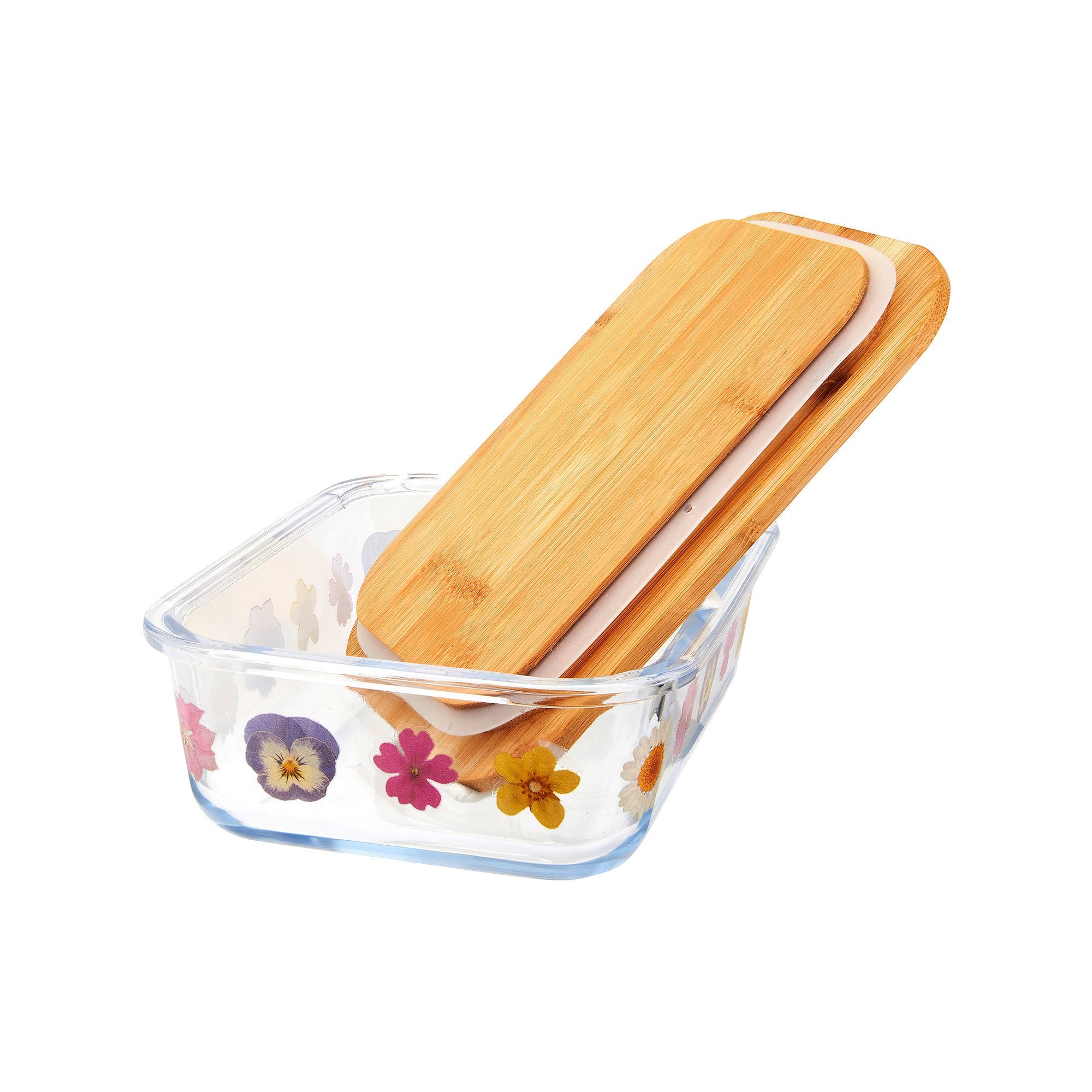 Pressed Flowers Glass Water Bottle With Infuser & Lunch Box Etsy